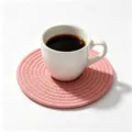 Minimalist pink hand-woven cotton rope coaster for heat insulation and table protection - Diameter 11cm / Pink Style (50)