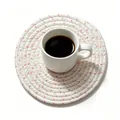 Hand-woven white cotton rope coaster with pink accents for coffee cups and tabletop protection - Diameter 11cm (One Piece) / White with Pink Stitching (52)