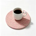 Round hand-woven cotton rope coaster in pink and white spiral pattern for coffee mug - Diameter 11cm / Pink and White Spiral(53)