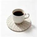 Minimalist hand-woven cotton rope coaster with green dotted pattern for home use - Diameter 11cm / Cream and Dark Green(54)