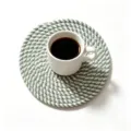 Hand-woven cotton rope coaster in a green and white spiral design, perfect for mugs and plates. - Diameter 11cm / Green & White Spiral Style (55)