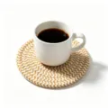 Handwoven cotton rope round braided coaster with a brown and white zigzag pattern - Diameter 11cm / Brown & White Spiral Style (56)