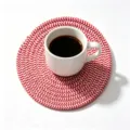 Hand-woven cotton rope coaster featuring a vibrant red and white chevron zigzag pattern - Diameter 11cm / Red and White (57)