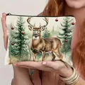 Leinen-Kosmetiktasche mit Weihnachts-Elch-Print für Damen, handgehalten zur Ansicht - Elch-Druck Stil 1 (HZB250920-1)