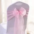 Elegant light pink organza chair sash bow for wedding banquet chair decor. - 1 Piece / Light Pink