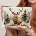 Kosmetiktasche aus Leinen mit weihnachtlichem Elchdruck - Elch-Druck Stil 5 (HZB250920-5)