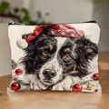 Christmas dog makeup bag with Border Collie print and festive ornaments - Christmas Border Collie Style 6 (HZB250923)