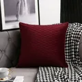 Housse de coussin de luxe en velours bordeaux avec rayures ondulées pour canapé - Housse de Coussin Uniquement / Bordeaux