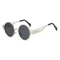 Lunettes de soleil steampunk vintage avec monture en métal évidé et verres ronds style rétro chic. - Monture Argent Verres Gris