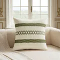 Bohemian style square cushion cover with green geometric embroidery pattern - Grass Green