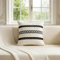 Bohemian cream throw pillow cover featuring black woven geometric patterns for home decor - Black