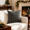 Federa per cuscino quadrata scozzese verde di Natale per decorazioni festive in casa - Scozzese Verde Rosso Bianco (N.5)