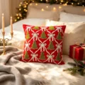 Luxury red velvet Christmas pillowcase with embroidered green tree and white bow design - 18x18 Inch / 10 Pieces/Pack / Red-Tree Bow Grid