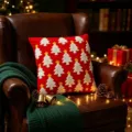 Red velvet Christmas pillowcase with white embroidered tree pattern for sofa decor - 18x18 Inch / 10 Pieces/Pack / Red-Chenille Tree