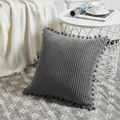 Funda de cojín de pana gris con pompones para decoración de sofá estilo nórdico - Gris oscuro / 50*30cm
