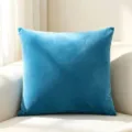 Solid blue velvet pillow cover on a white sofa in cozy sunlight - 40*40cm (Cushion Cover Only) / Peacock Blue