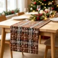 Chemin de table de Noël à carreaux marron rétro avec décor imprimé flocons de neige - 30cm*45cm (1 Set de table) / Carreaux flocon marron foncé (ZQ260819-13)
