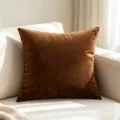 Solid brown velvet throw pillow cushion cover placed neatly on a modern white fabric sofa - Dark Brown / 40*40cm
