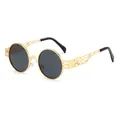 Lunettes de soleil rondes steampunk avec monture en métal doré ajouré et verres foncés - Monture Dorée Verre Gris
