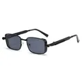 Retro schwarze kleine quadratische Steampunk-Sonnenbrille für Herren mit Metallbügeln - Schwarzer Rahmen Graue Gläser