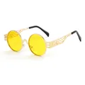 Lunettes de soleil rondes steampunk en métal avec branches dorées ajourées et verres jaunes - Monture Or Verres Jaunes