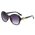 Oversized women's sunglasses with purple gradient lenses and gold floral temples - Black Frame Gradient Grey Lens
