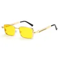 Klassische Steampunk-Sonnenbrille mit eckigen gelben Gläsern und Goldmetallrahmen - Goldener Rahmen Gelbe Gläser