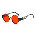 Lunettes de soleil punk rétro à monture ronde, verres orange et larges branches creuses - Monture Noire Verres Rouges