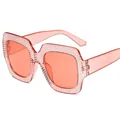 Elegantes gafas de sol cuadradas rosas de gran tamaño para mujer con montura de strass - Marco Rosa Lente Rosa