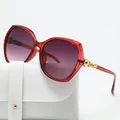 Elegant red oversized polygonal sunglasses for women with UV400 protection and white case - With 016 Leather Case / Red