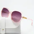 Stylish women's oversized polygonal sunglasses in pink with purple gradient lenses - With 016 Leather Case / Pink