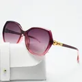 Oversized polygon sunglasses for women with purple gradient lenses and gold detail - With 016 Leather Case / Purple
