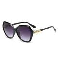 Oversized polygonal sunglasses for women with purple gradient lenses and gold temples - Black