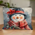 Borsa cosmetica festiva stampata con pupazzo di neve e cerniera su tavolo in legno - Stile Pupazzo Di Neve Con Sciarpa Rossa E Cappello Nero (HZB250915--1) / Confezione da 10
