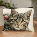 Portable canvas makeup bag variant featuring a cute printed tabby cat illustration - Christmas Brindle Cat 10 (HZB250923)