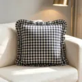 Vintage black and white gingham checkered throw pillow cover with elegant ruffled wood ear edges - Checkerboard Black / 45x45cm (One Piece Without Core)