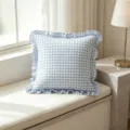 Light blue gingham checkered pillowcase with decorative wood ear ruffled edges style - Plaid Light Blue / 45x45cm (One Piece Without Core)