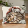 Cute kitten cosmetic pouch with Christmas sleeping cat print - Christmas Sleeping Cat 12 (HZB250923)