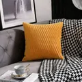 Luxury mustard yellow pleated velvet cushion cover with elegant wave pattern for sofas - Turmeric