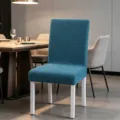 Peacock blue stretch dining chair cover with textured jacquard pattern - One Size / 星链海蓝