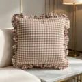 Retro brown and white gingham checkered throw pillow cover with elegant ruffled edges - Plaid Light Coffee / 45x45cm (One Piece Without Core)