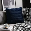 Navy blue velvet pleated cushion cover with vertical stripe texture on grey sofa - Navy Blue