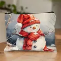 Borsa cosmetica natalizia portatile con simpatica illustrazione di pupazzo di neve - Stile Pupazzo Di Neve Con Cappello E Sciarpa Rossi (HZB250915--3) / Confezione da 10