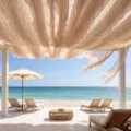 Windbewegte beige Chiffon-Deckenbehänge für luxuriöse Pavillon-Dekoration im Freien am Strand - Fall 30cm * 1m / Aprikose