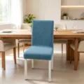 Premium elastic blue jacquard dining chair cover featuring a textured diamond weave pattern - One Size / 星链湖蓝