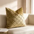 Luxury mustard yellow velvet throw pillow cover featuring a quilted diamond pattern - 45x45 Square (No Insert) / Gold