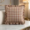 Vintage brown plaid square throw pillow case with elegant ruffled edges for sofa - Plaid Dark Coffee / 45x45cm (One Piece Without Core)