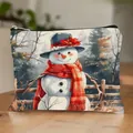 Borsa per cosmetici natalizia con simpatica stampa di pupazzo di neve per il trucco. - Stile Pupazzo Di Neve Della Foresta Invernale (HZB250915--4) / Confezione da 10