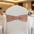 Roségoldene elastische Pailletten-Stuhlschärfe mit kreisförmiger Strass-Schnalle im Ringdesign - 15cm*35cm / Roségold