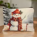 Borsa per cosmetici natalizia con simpatica stampa pupazzo di neve e sciarpa - Stile Pupazzo Di Neve Ramo Invernale Acquerello (HZB250915--6) / Confezione da 10